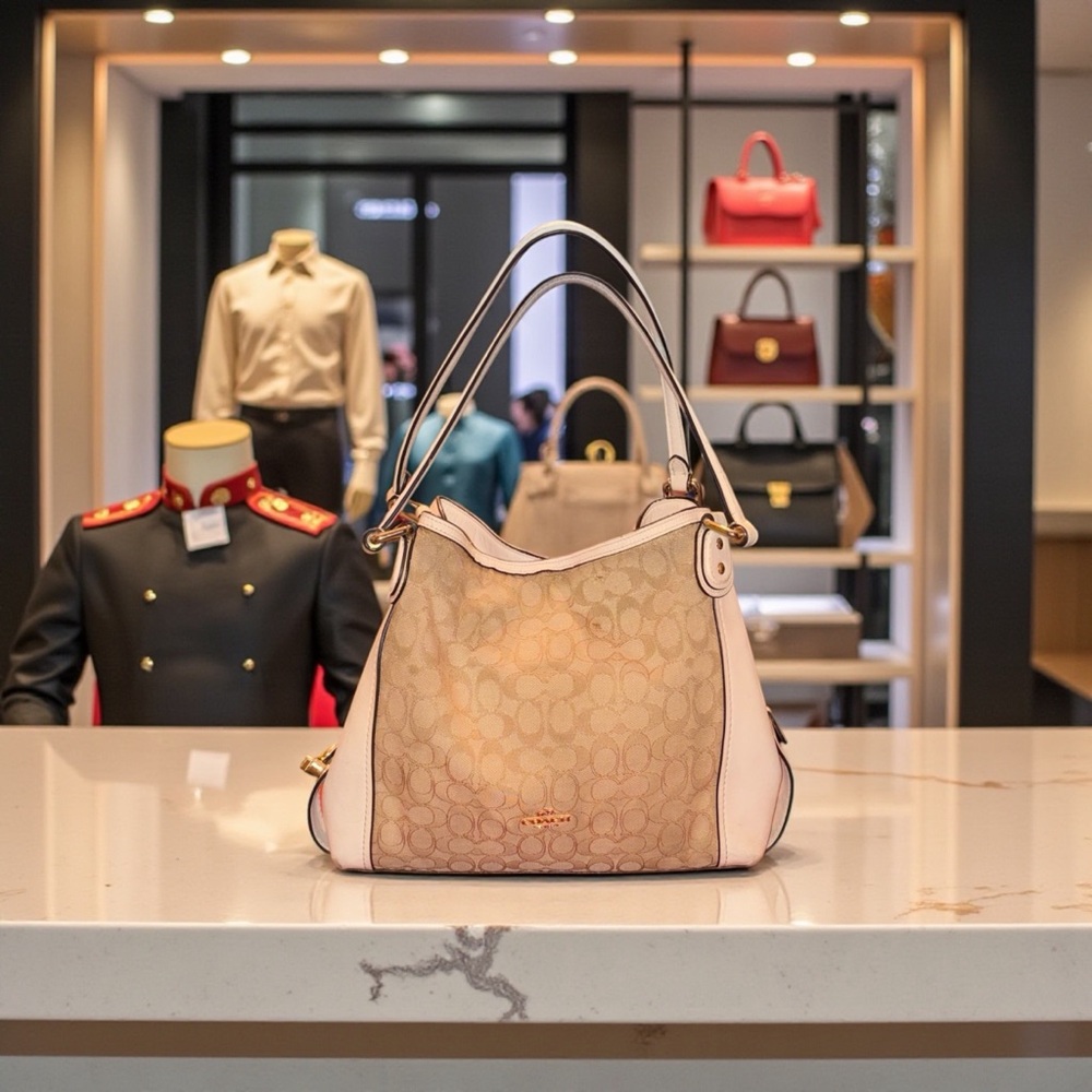 Coach Edie 31 Shoulder Bag in Signature Jacquard with Leather Trim